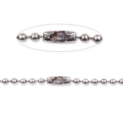 2.4mm diameter Ball Chain Connector, 60cm/24inch long Silver plated Copper Ball Chain Necklaces;receive as a finished chain，sold as 20per per pkg