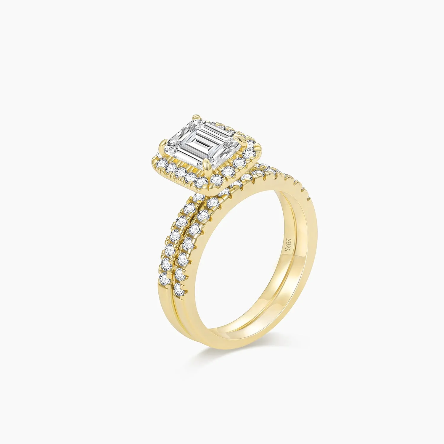 2CT Bridal Emerald Cut CZ Engagement Ring Sets