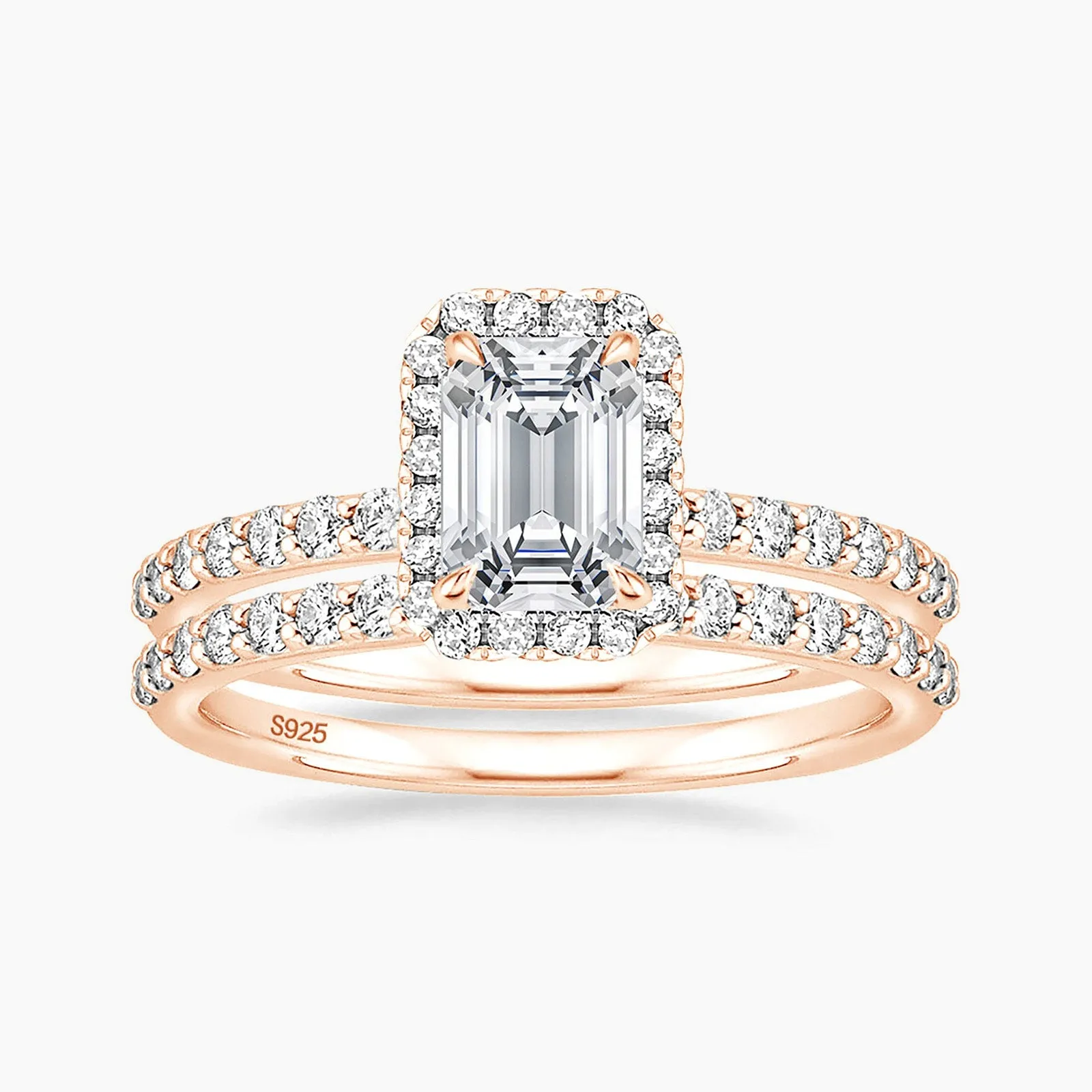 2CT Bridal Emerald Cut CZ Engagement Ring Sets