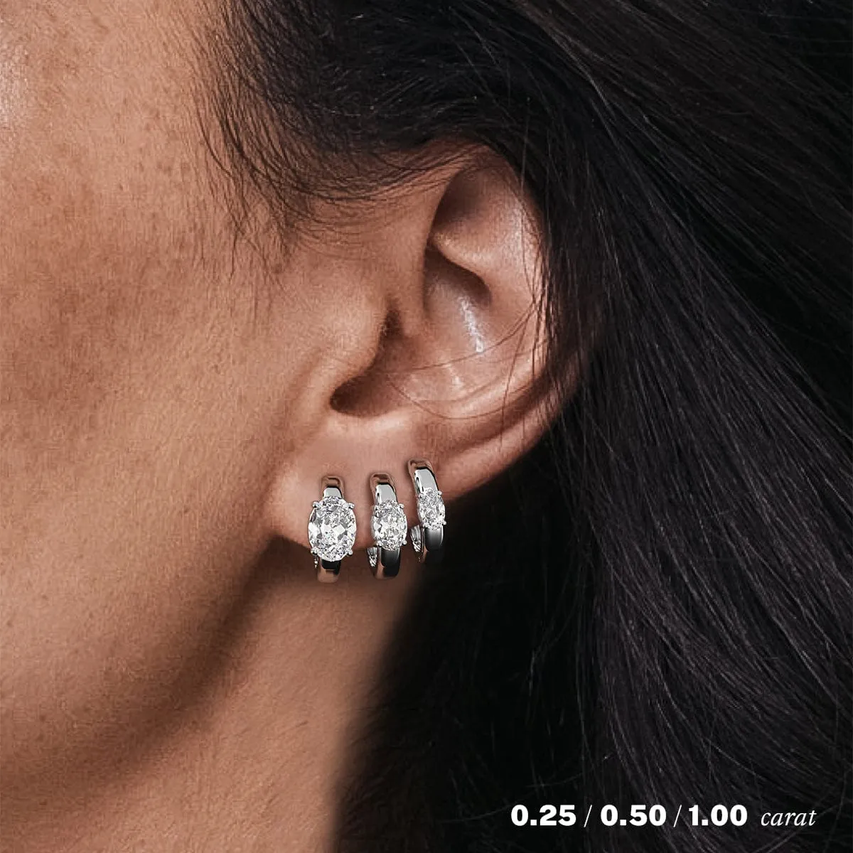 3 carat Oval Diamond Hoop Earrings