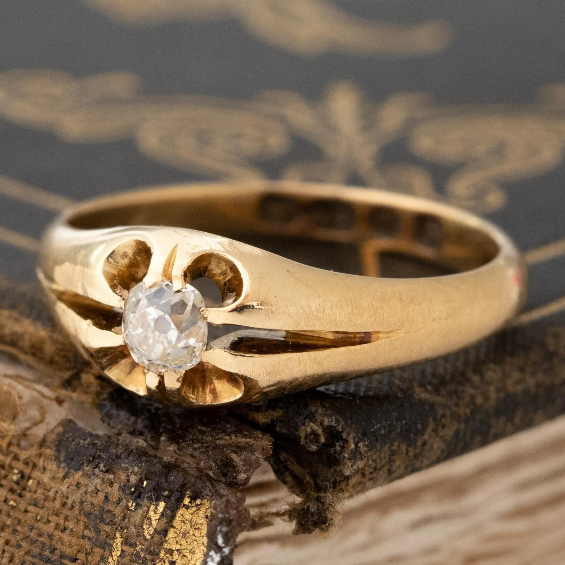 .30ct Antique Old Mine Cut Diamond Petite Belcher Ring