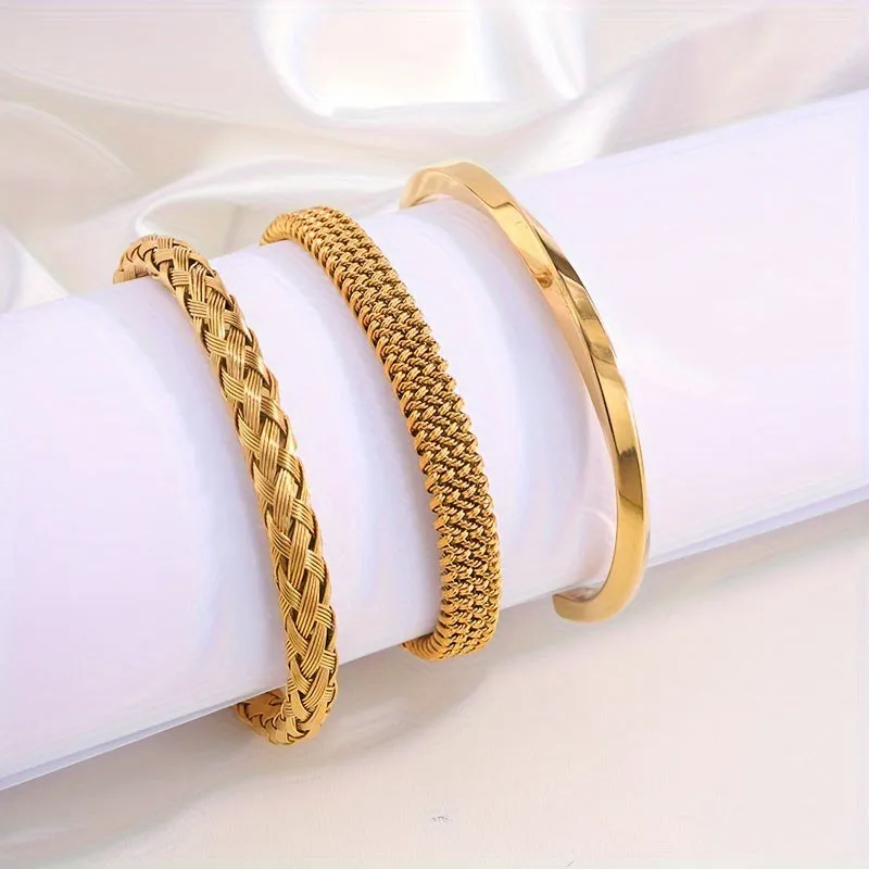 3pcs Men's Stainless Steel Bracelets, Waterproof and Wearable