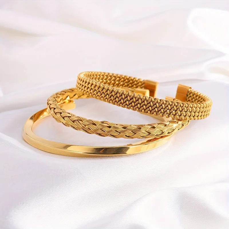 3pcs Men's Stainless Steel Bracelets, Waterproof and Wearable