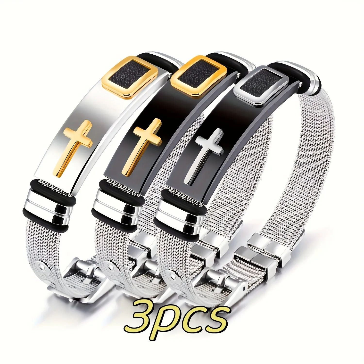 3pcs Titanium Steel Cross Bracelet Set