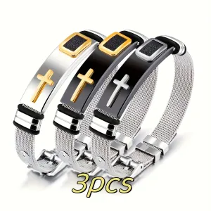 3pcs Titanium Steel Cross Bracelet Set