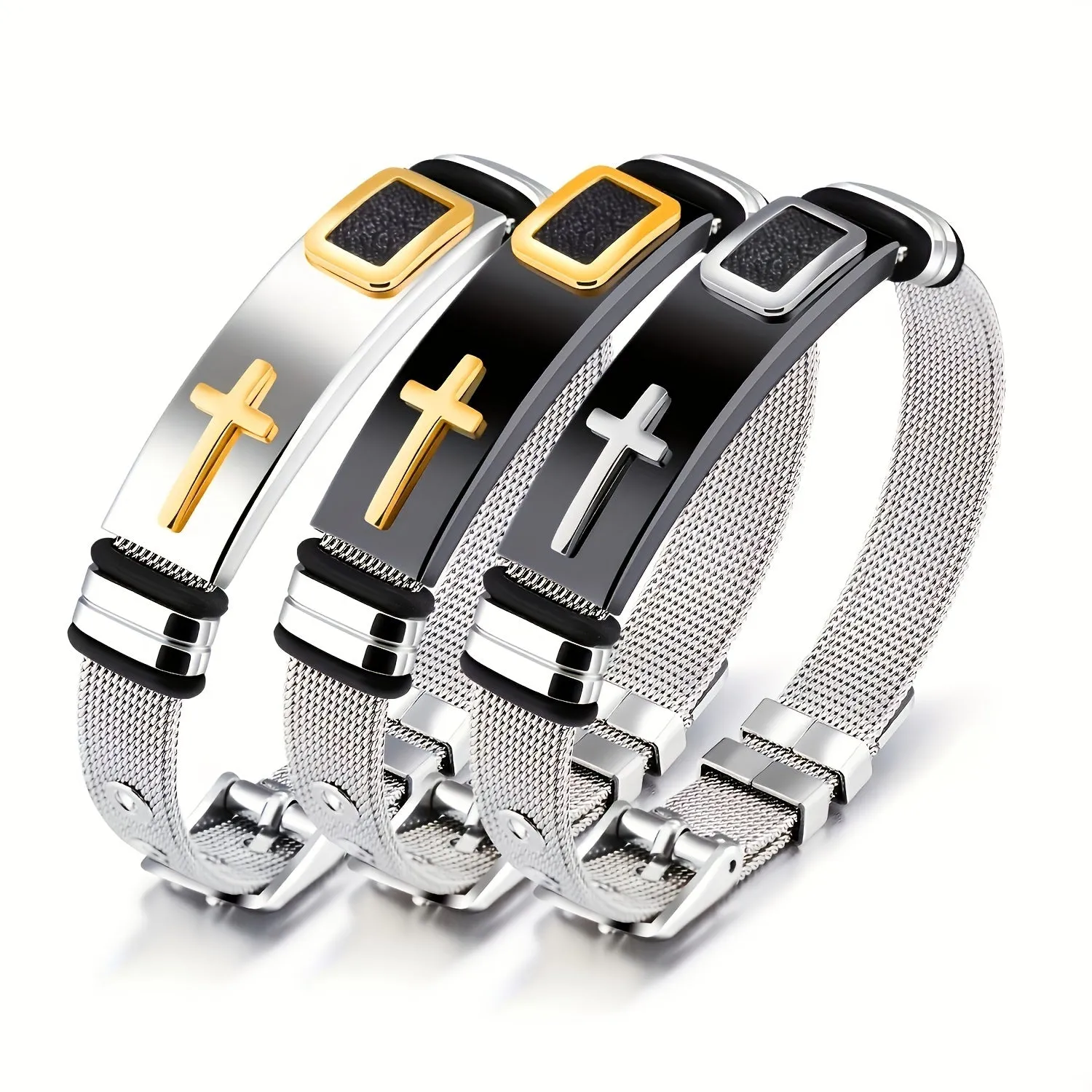 3pcs Titanium Steel Cross Bracelet Set