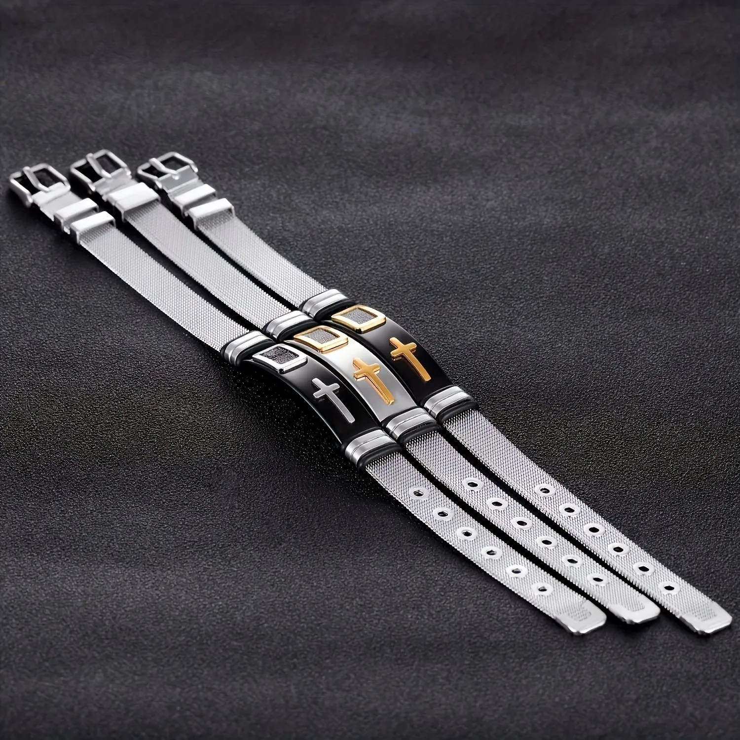 3pcs Titanium Steel Cross Bracelet Set