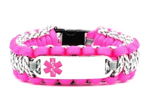 550 Paracord Medical ID Bracelet – Personalized Engraved Stainless Steel ID Tag w/ Pink Medical Symbol
