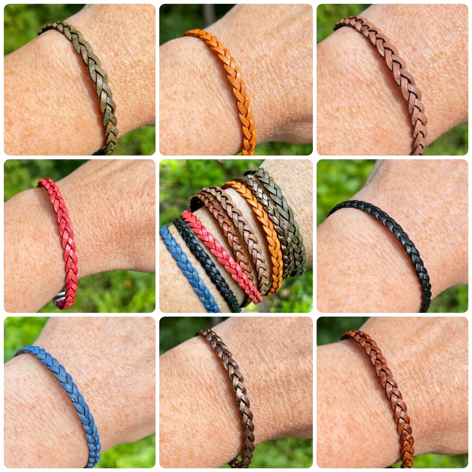 5mm FLAT Braided Leather Bracelets | SET A | 8 colors | Magnetic Closure | Unisex
