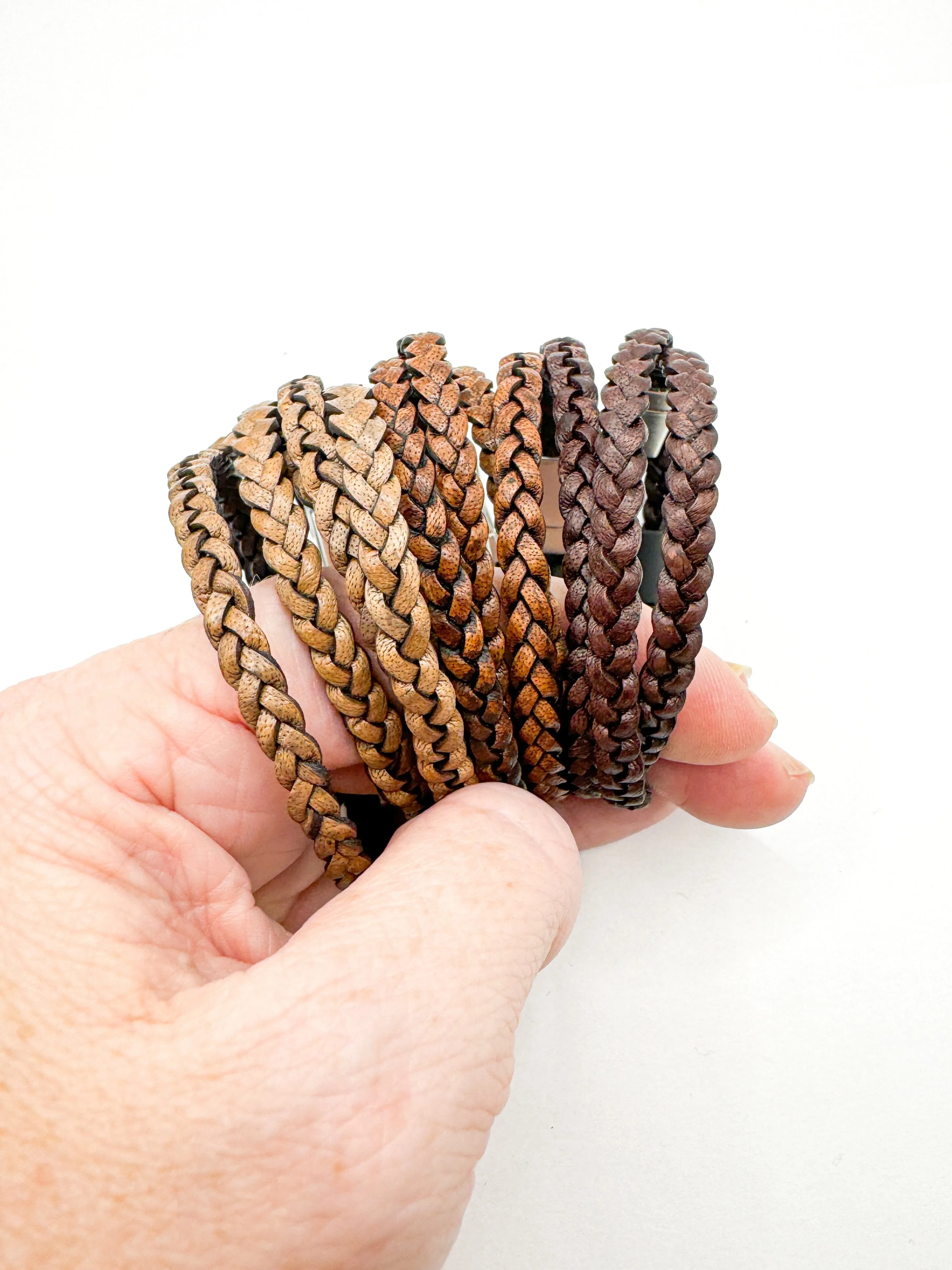5mm FLAT Braided Leather Bracelets | SET A | 8 colors | Magnetic Closure | Unisex