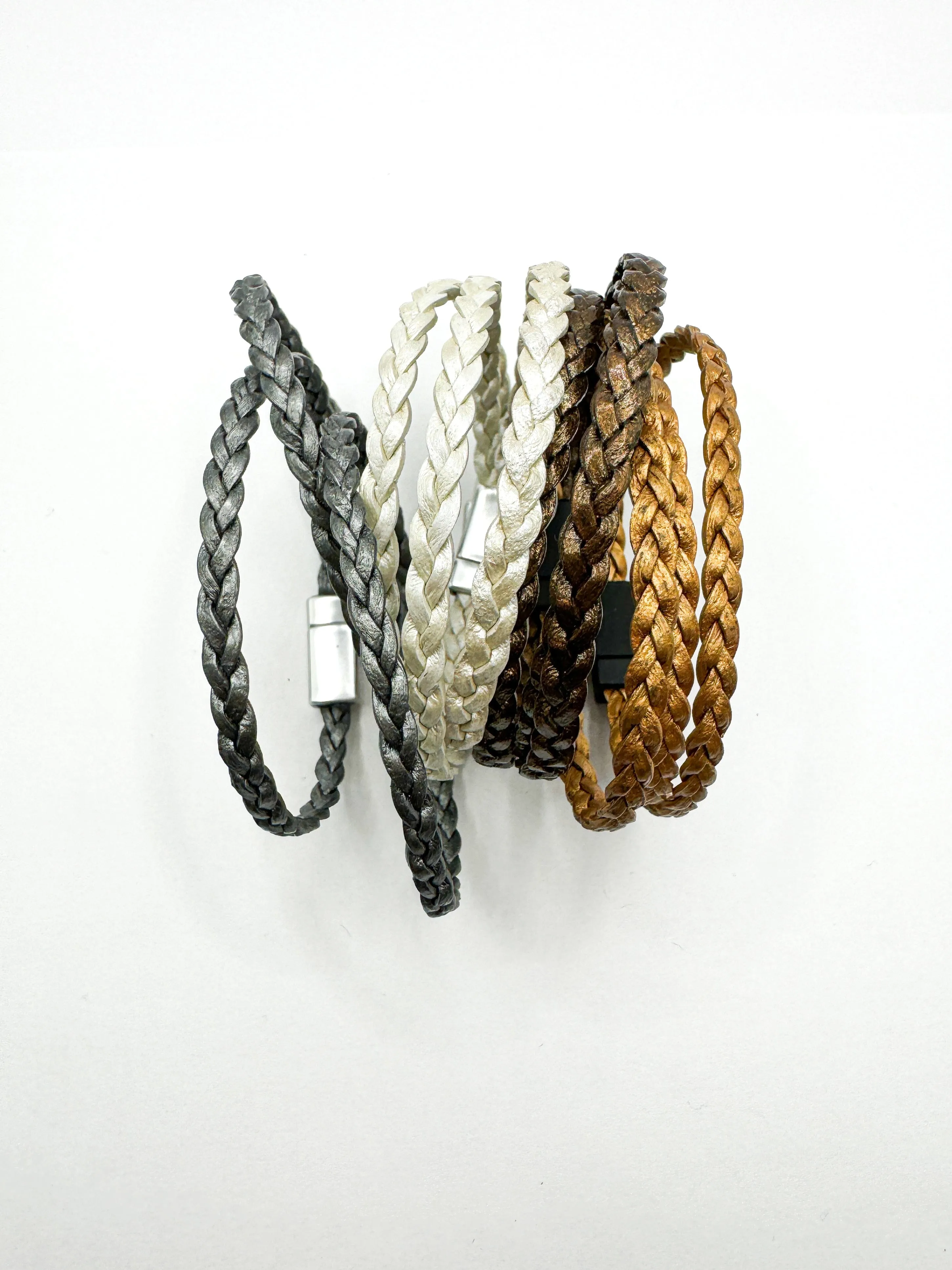 5mm FLAT Braided Leather Bracelets | SET A | 8 colors | Magnetic Closure | Unisex