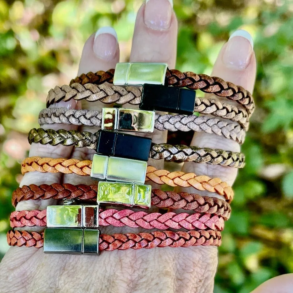 5mm FLAT Braided Leather Bracelets | SET A | 8 colors | Magnetic Closure | Unisex