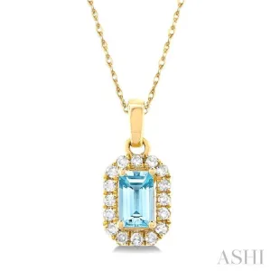 5x3 MM Octagonal Shape Aquamarine and 1/20 ctw Single Cut Diamond Halo Semi Precious Pendant with Chain in 10K Yellow Gold