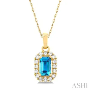 5x3 MM Octagonal Shape Blue Topaz and 1/20 ctw Single Cut Diamond Halo Semi Precious Pendant with Chain in 10K Yellow Gold