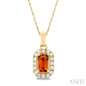 5x3 MM Octagonal Shape Citrine and 1/20 ctw Single Cut Diamond Halo Semi Precious Pendant with Chain in 10K Yellow Gold