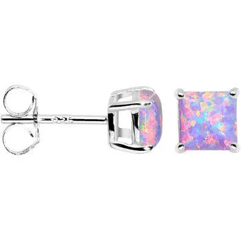 6mm Multi Square Sterling Silver Synthetic Opal Stud Earrings