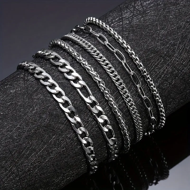 6pcs Stainless Steel Bracelets Men's Bracelet Father's Gift