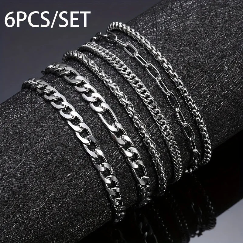 6pcs Stainless Steel Bracelets Men's Bracelet Father's Gift
