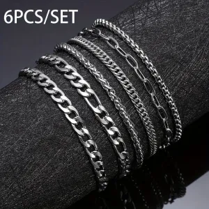6pcs Stainless Steel Bracelets Men's Bracelet Father's Gift