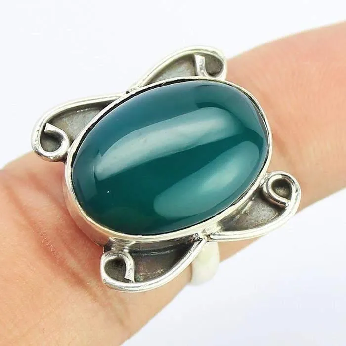 7.47g, Handmade Natural Green Onyx Oval Designer 925 Sterling Silver Ring, Green Onyx Ring