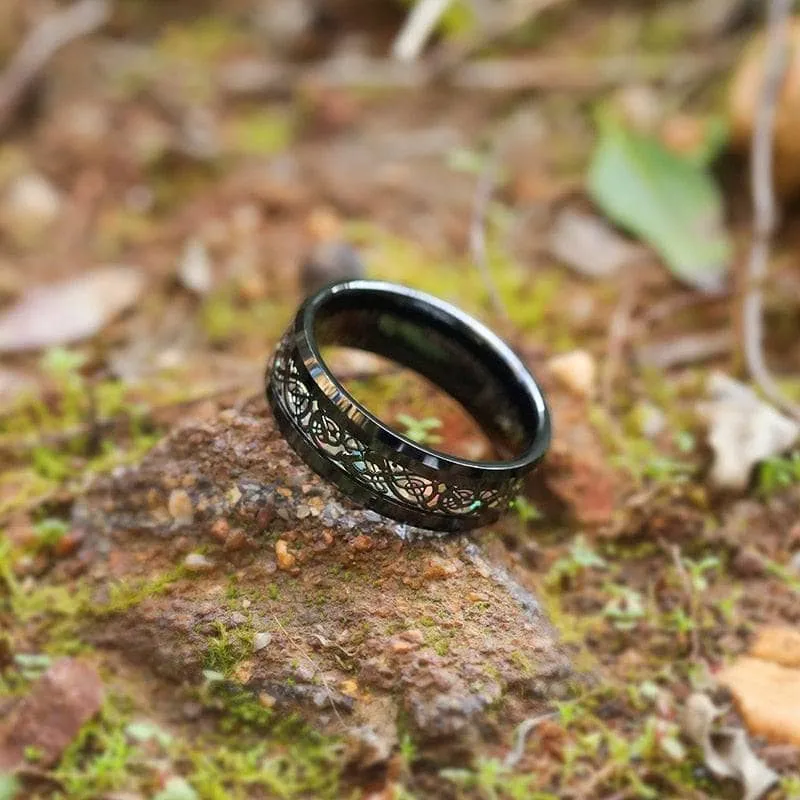 8mm Tungsten Wedding Band with Celtic Dragon Inlay