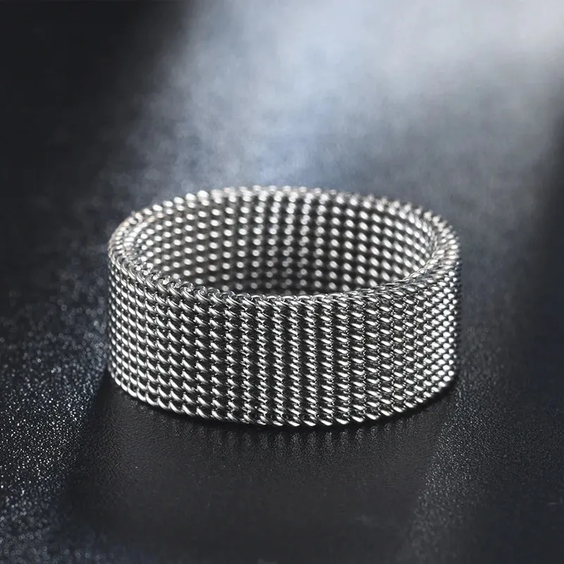 8mm Wide Stainless Steel Rings Titanium Couple Rings Deformable Mesh Accessories for Women Men Jewelry Wedding Gift