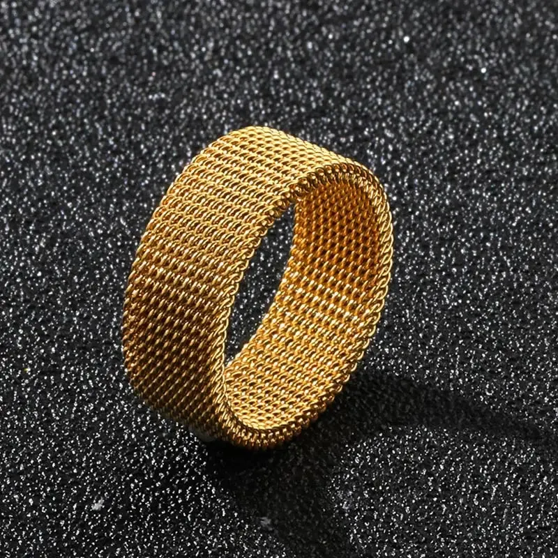 8mm Wide Stainless Steel Rings Titanium Couple Rings Deformable Mesh Accessories for Women Men Jewelry Wedding Gift