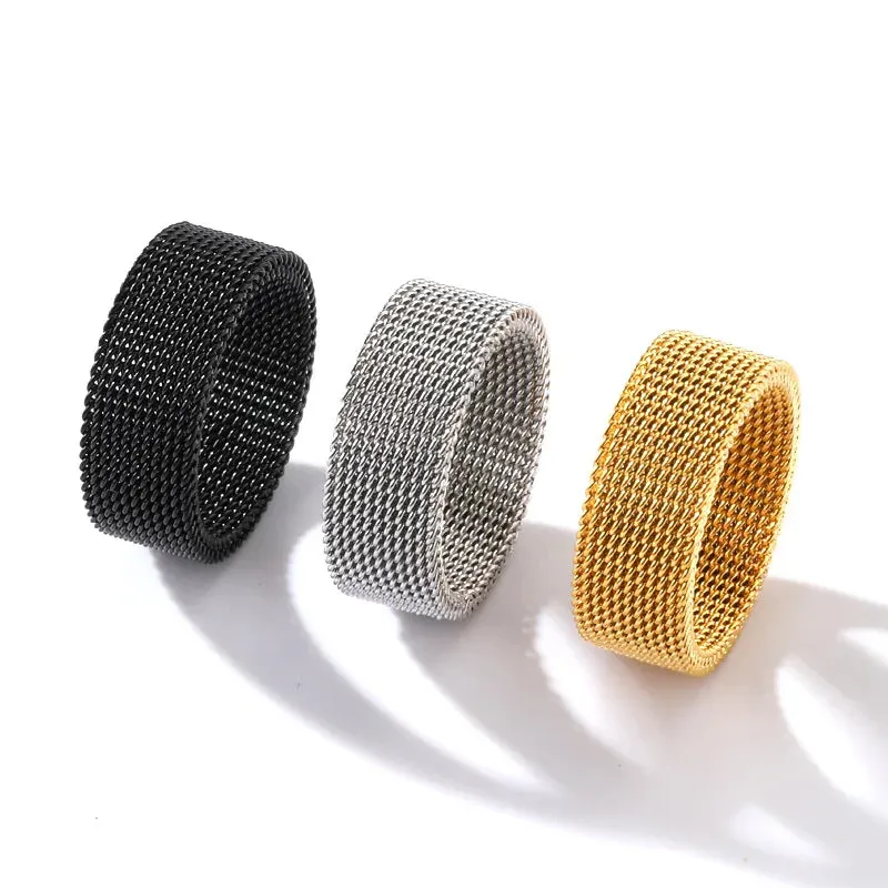 8mm Wide Stainless Steel Rings Titanium Couple Rings Deformable Mesh Accessories for Women Men Jewelry Wedding Gift