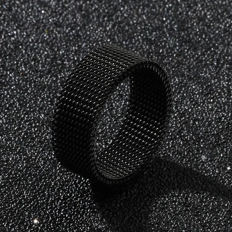 8mm Wide Stainless Steel Rings Titanium Couple Rings Deformable Mesh Accessories for Women Men Jewelry Wedding Gift