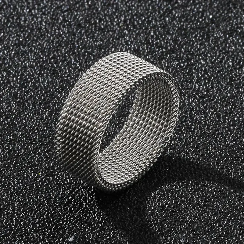 8mm Wide Stainless Steel Rings Titanium Couple Rings Deformable Mesh Accessories for Women Men Jewelry Wedding Gift