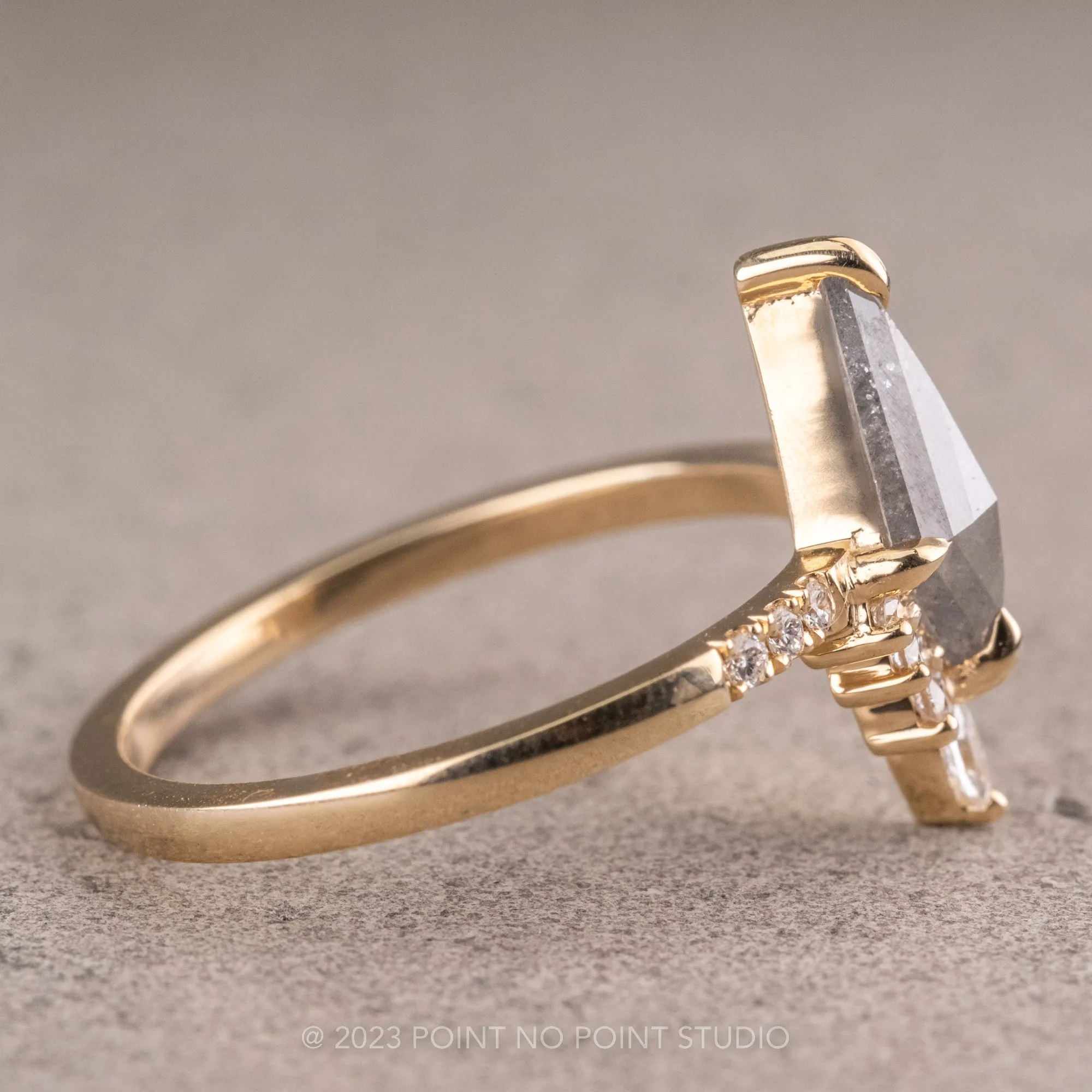 .92 Carat Salt and Pepper Kite Diamond Engagement Ring, Avaline Setting, 14K Yellow Gold