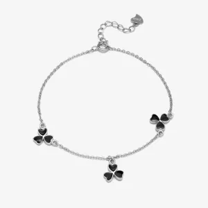 925 Sterling Silver Black Clover Leaf Bracelet