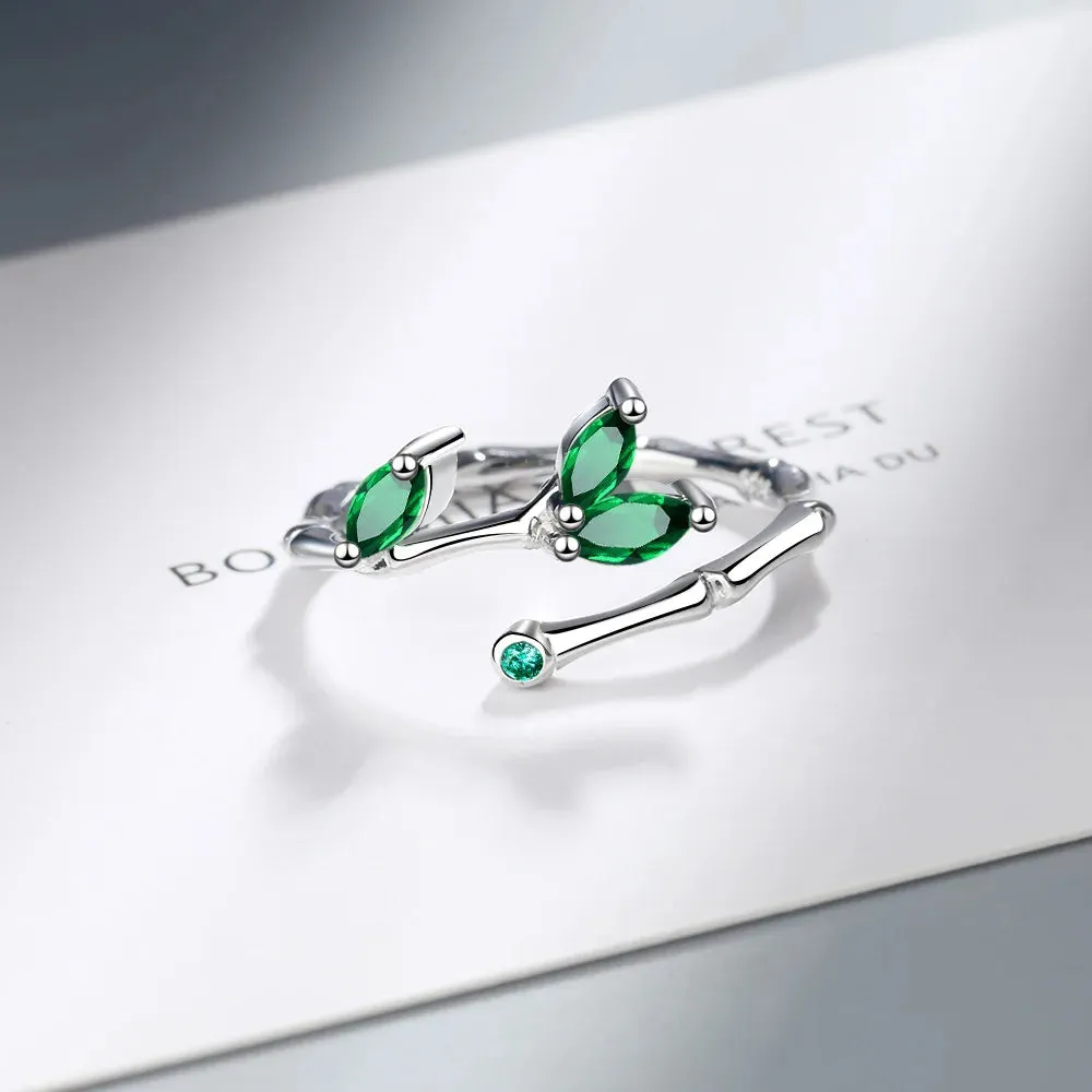 925 Sterling Silver Twig Green Leaf Rings For Women Luxury Designer Jewelry