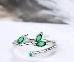 925 Sterling Silver Twig Green Leaf Rings For Women Luxury Designer Jewelry