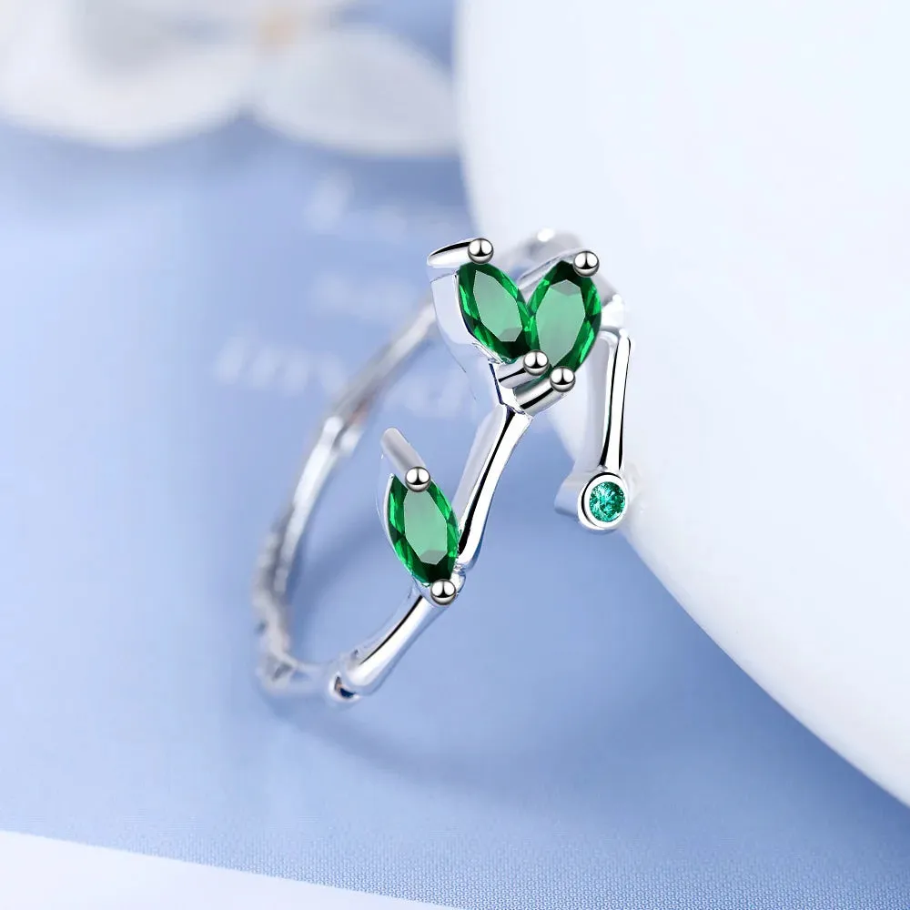 925 Sterling Silver Twig Green Leaf Rings For Women Luxury Designer Jewelry