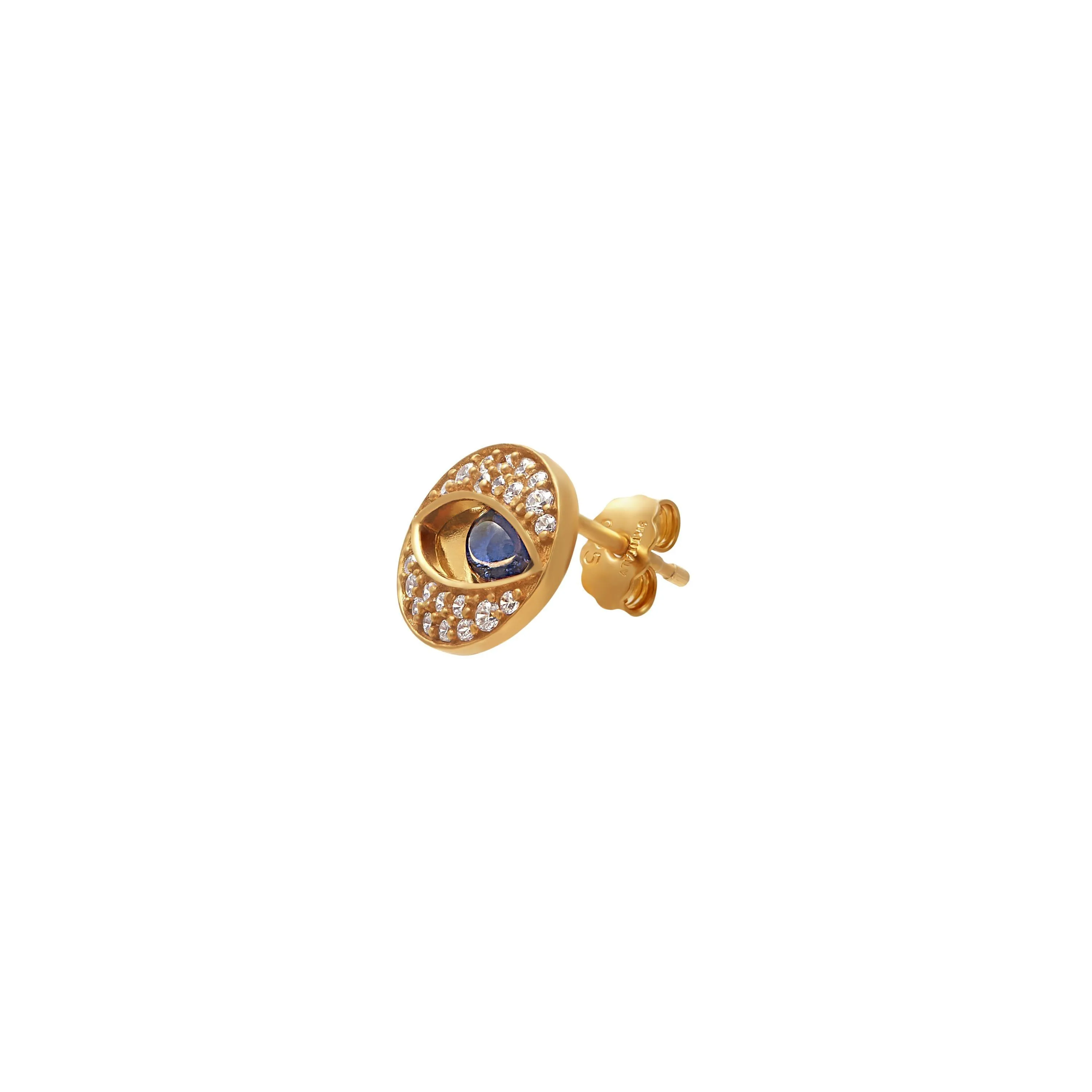 9ct Yellow Gold Silver Infused Evil Eye Stud Earrings with Cubic Zirconia