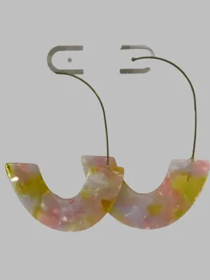 Acrylic U-Shaped Pink/White/Gold- Dangle Wire Earrings