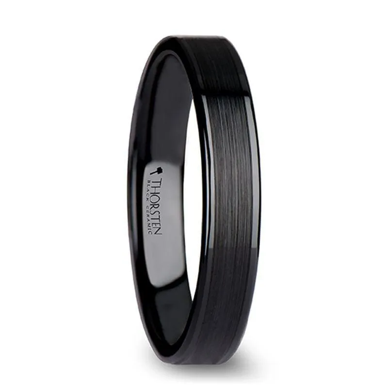 ADWIN Pipe Cut Black Ceramic Ring Brushed Center & Polished Edges 4 mm - 12 mm
