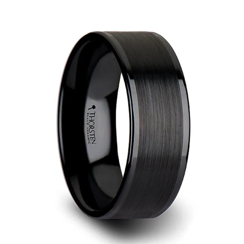 ADWIN Pipe Cut Black Ceramic Ring Brushed Center & Polished Edges 4 mm - 12 mm