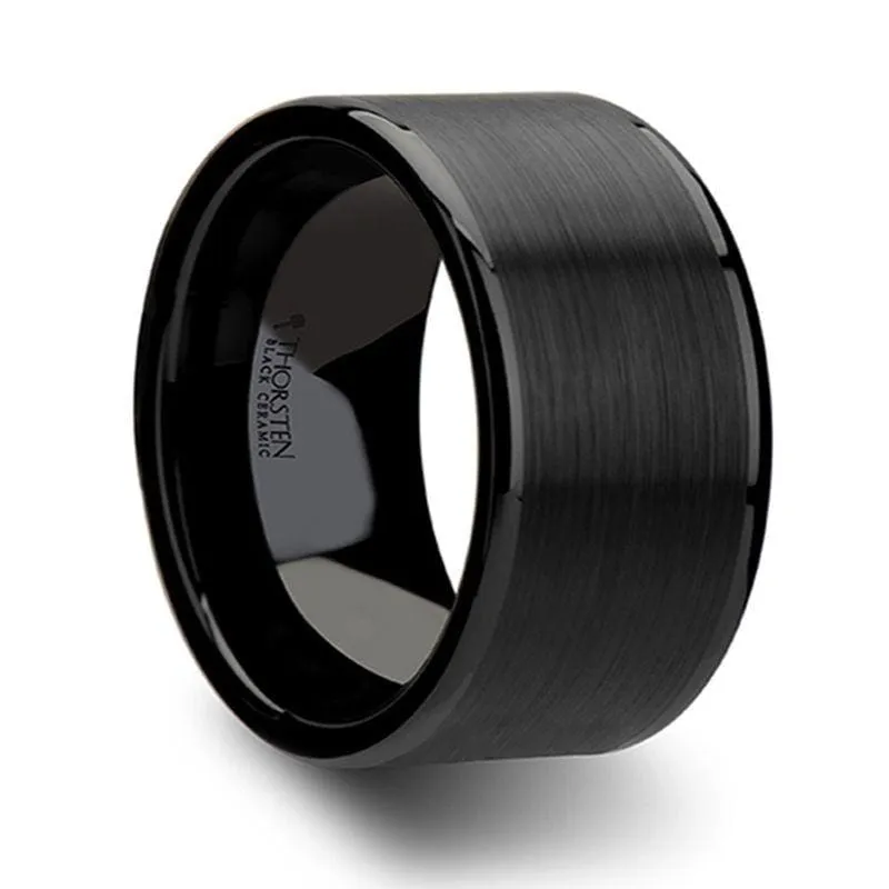 ADWIN Pipe Cut Black Ceramic Ring Brushed Center & Polished Edges 4 mm - 12 mm