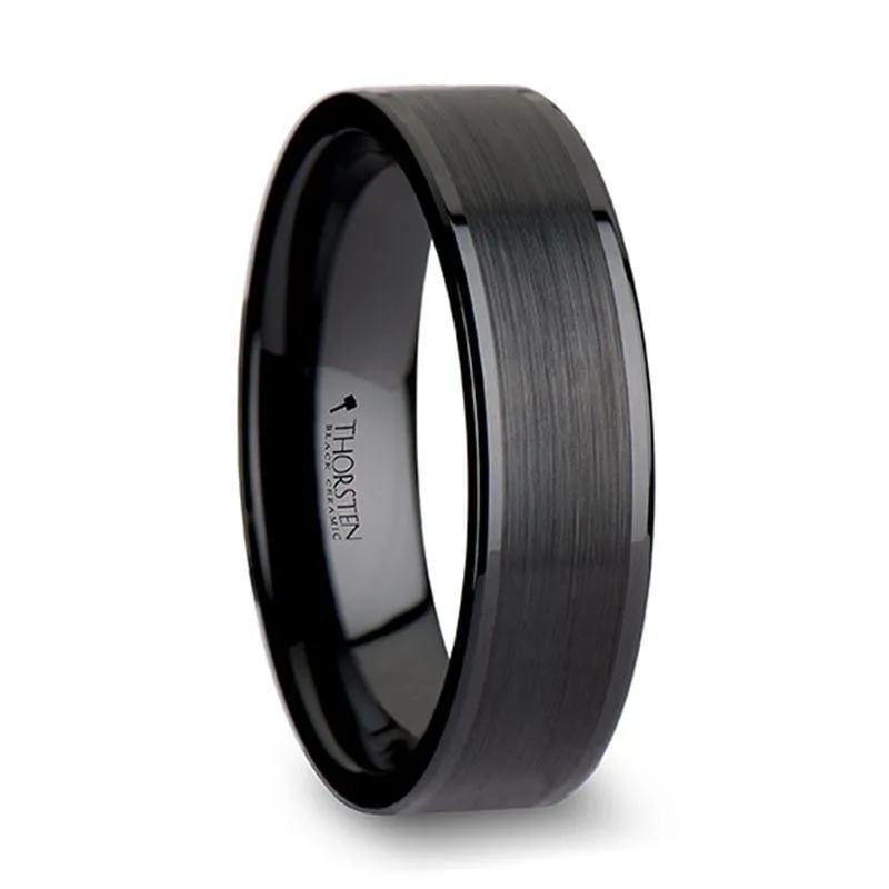 ADWIN Pipe Cut Black Ceramic Ring Brushed Center & Polished Edges 4 mm - 12 mm