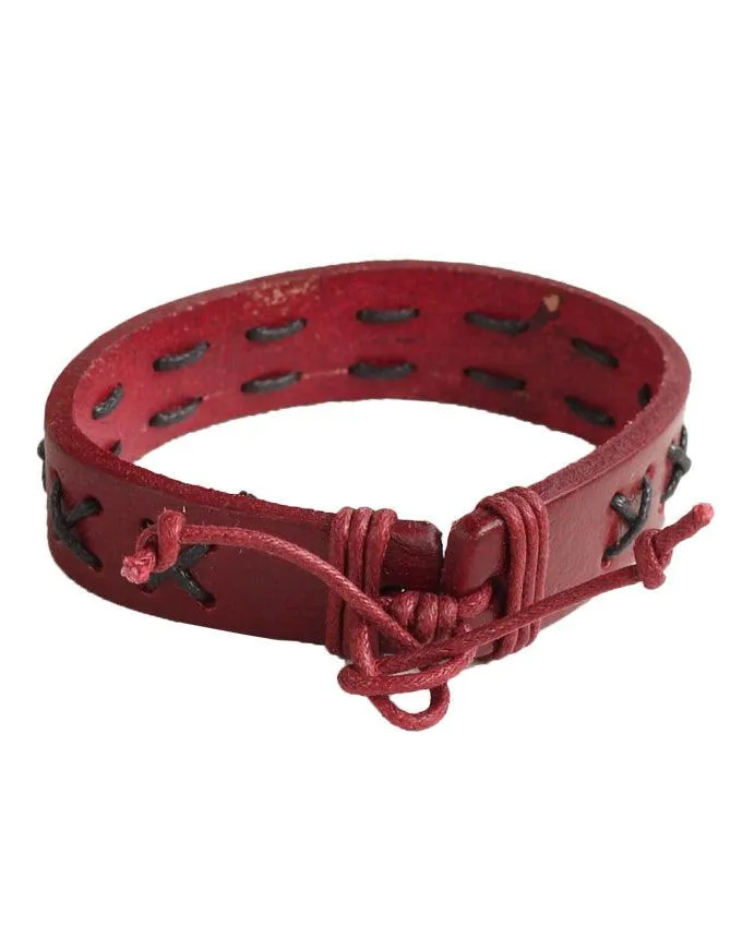 African Unisex Red Leather Wristband Bracelet