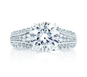 A.JAFFE METROPOLITAN THREE ROW DESIGNER STUDDED PRONG ENGAGEMENT RING 0.6             (not includin