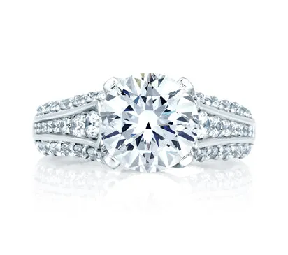 A.JAFFE METROPOLITAN THREE ROW DESIGNER STUDDED PRONG ENGAGEMENT RING 0.6             (not includin