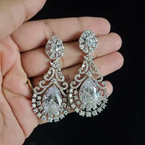 American Diamond Classic Earring With Rhodium Plating White