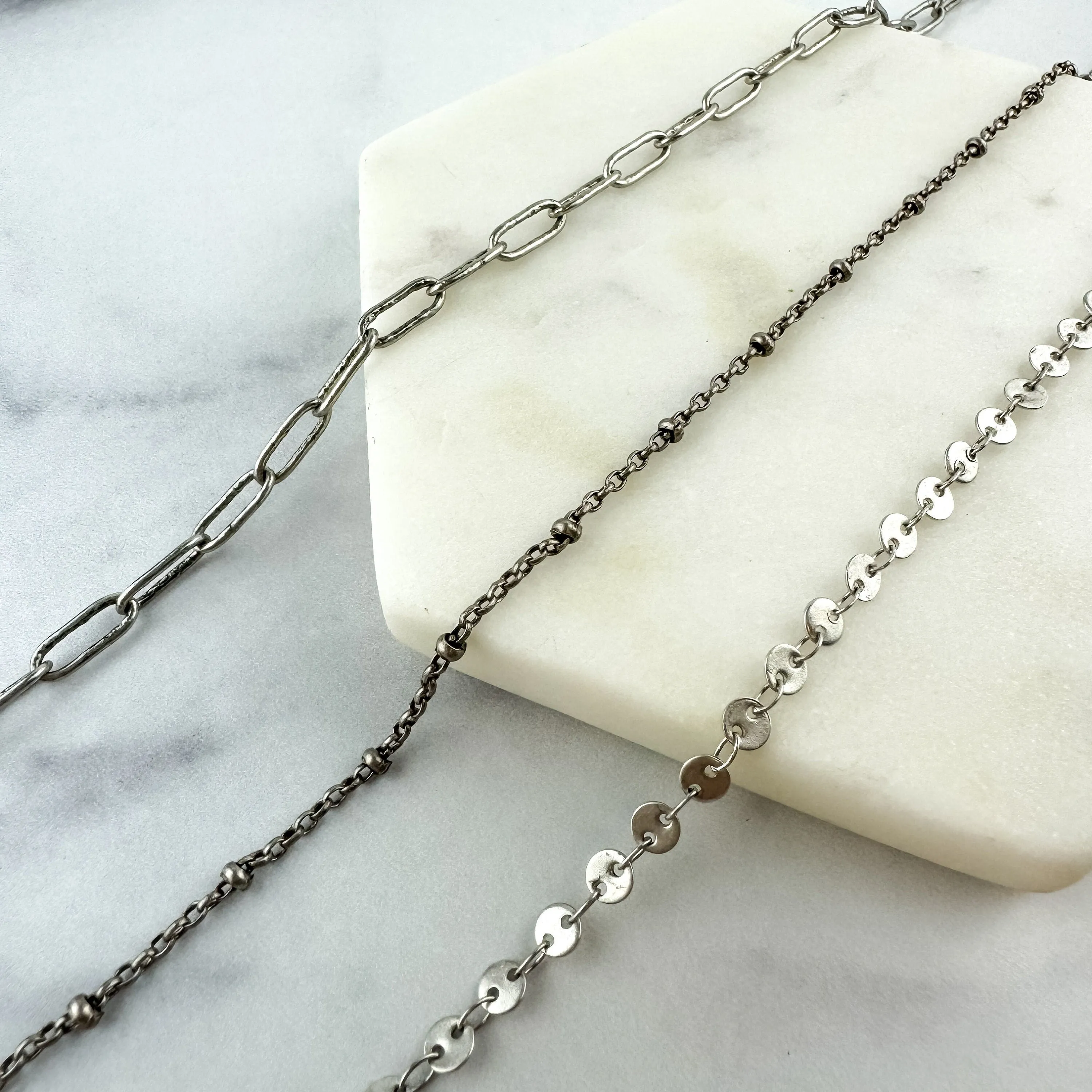 Antiqued Silver Layering Necklaces | Paperclip Chain | Sateliite  Chain | Disc Chain
