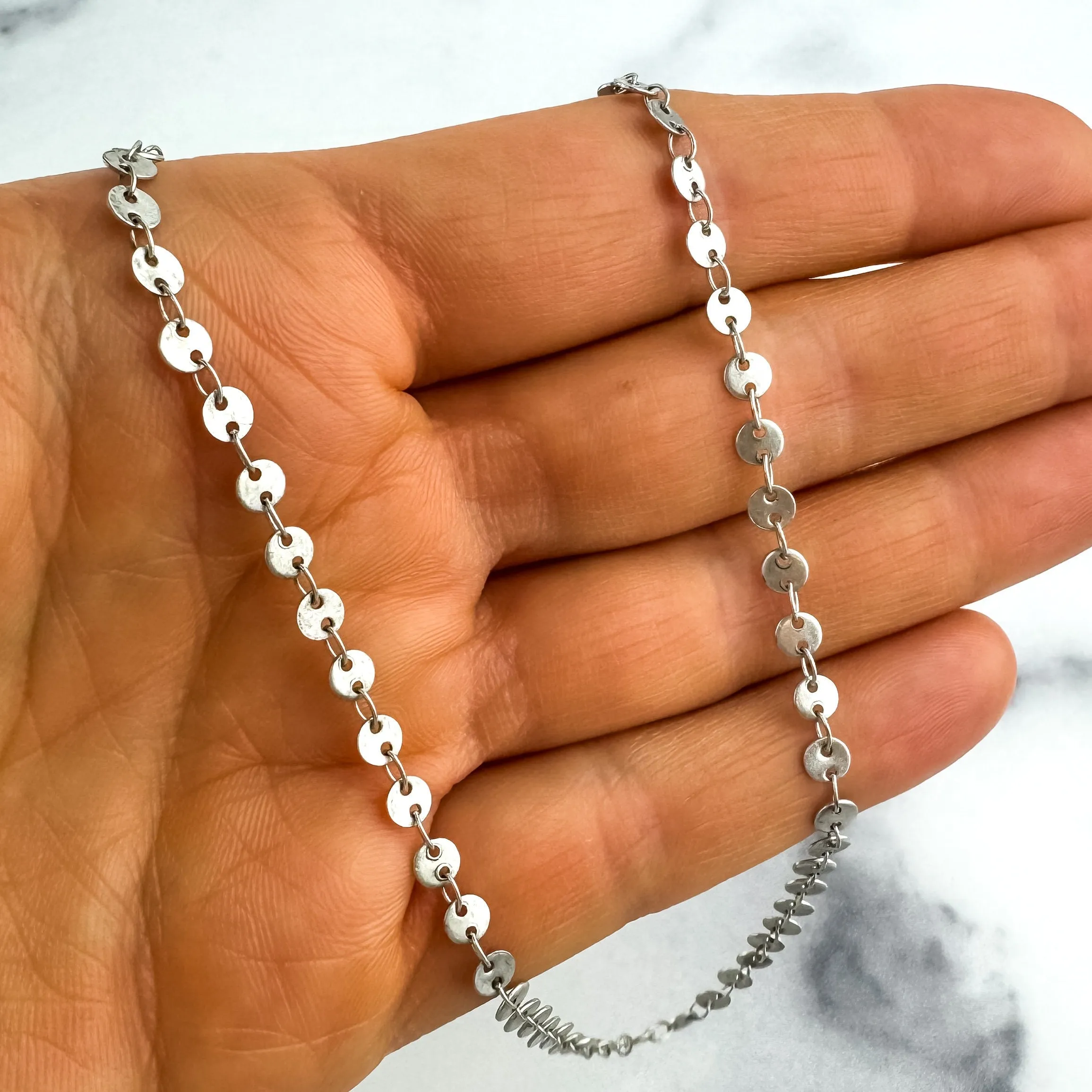 Antiqued Silver Layering Necklaces | Paperclip Chain | Sateliite  Chain | Disc Chain