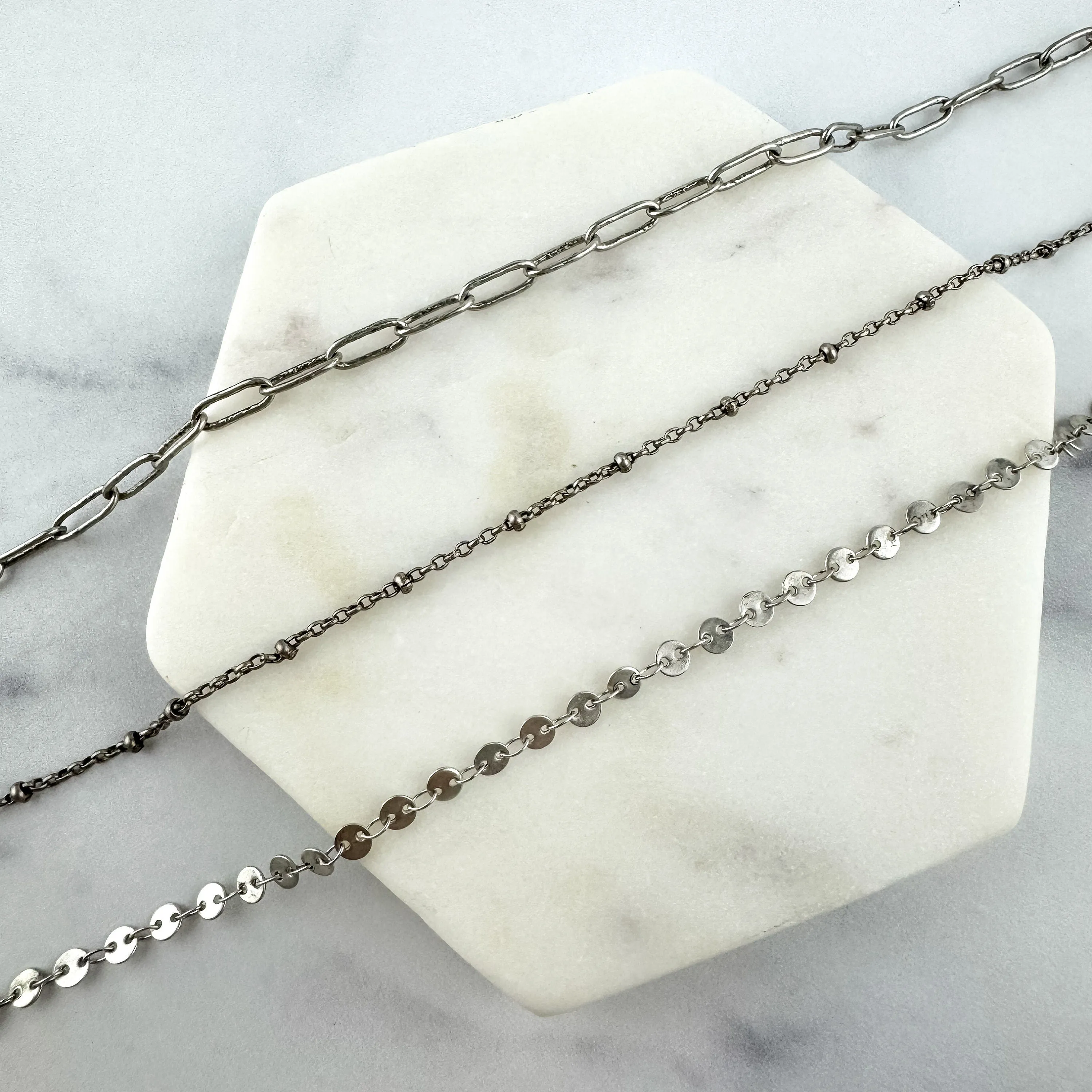 Antiqued Silver Layering Necklaces | Paperclip Chain | Sateliite  Chain | Disc Chain
