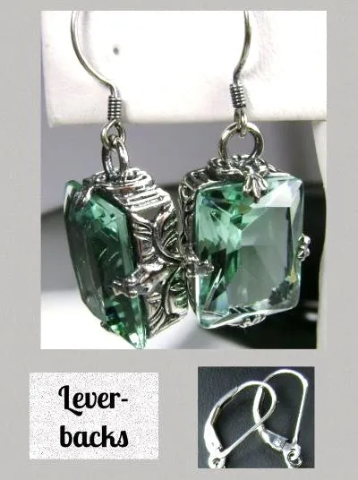 Aquamarine Earrings, GL Earrings, Art Deco Sterling Silver Filigree, Vintage Jewelry #E15.