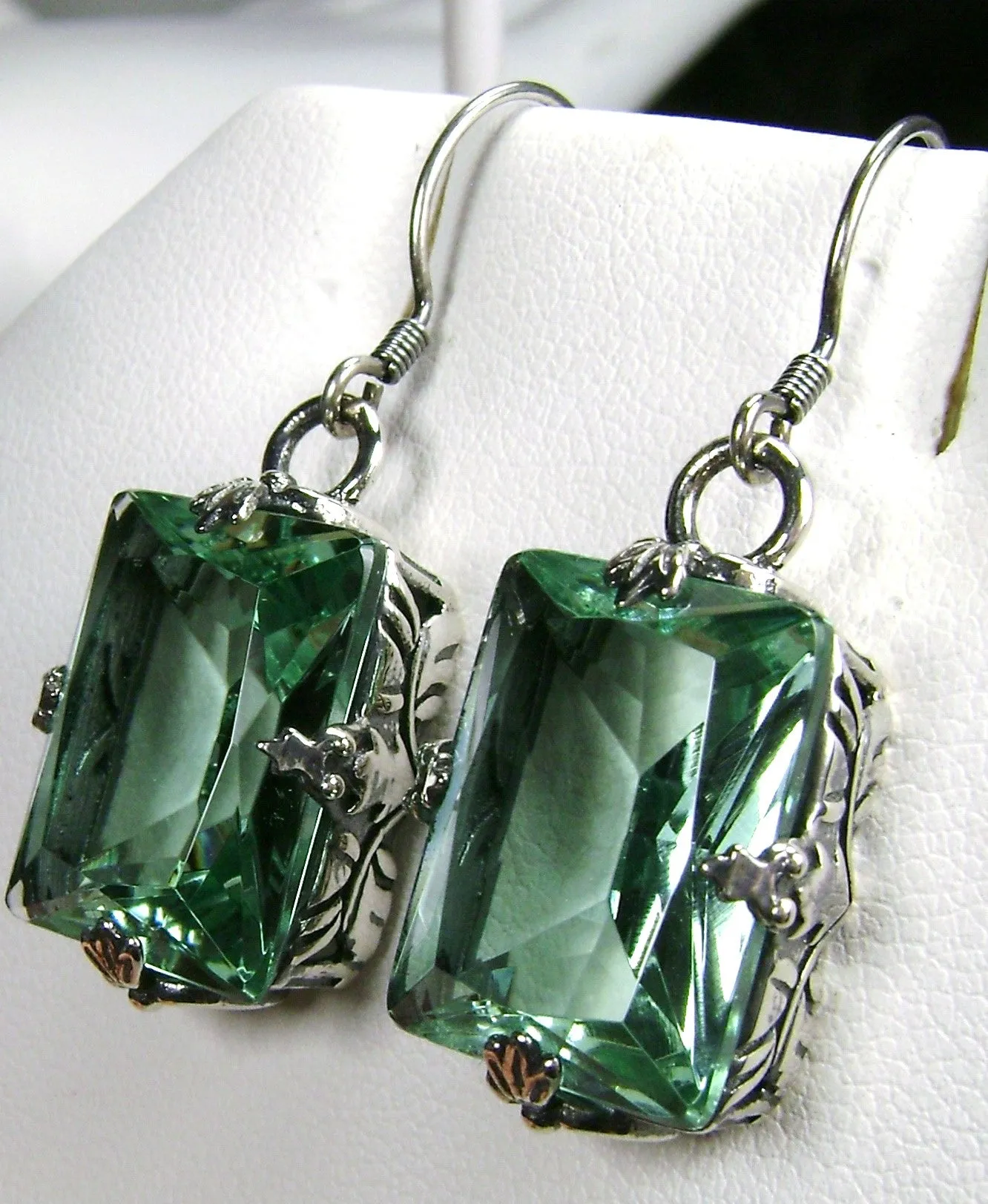 Aquamarine Earrings, GL Earrings, Art Deco Sterling Silver Filigree, Vintage Jewelry #E15.